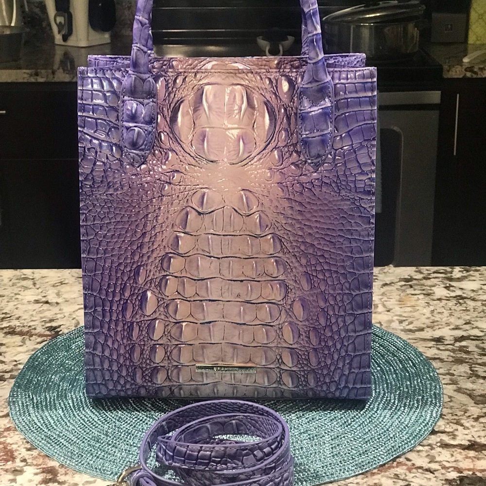 Brahmin Moira Very Peri Purple Crocodile Embossed Bag
